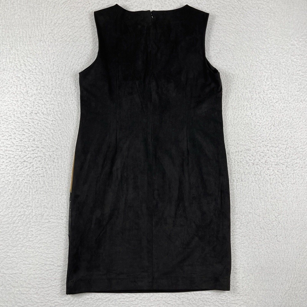 Chicos Dress Womens 1 Petite Medium 8P Black Brown‎ Suede Faux Leather Patchwork - Picture 2 of 14